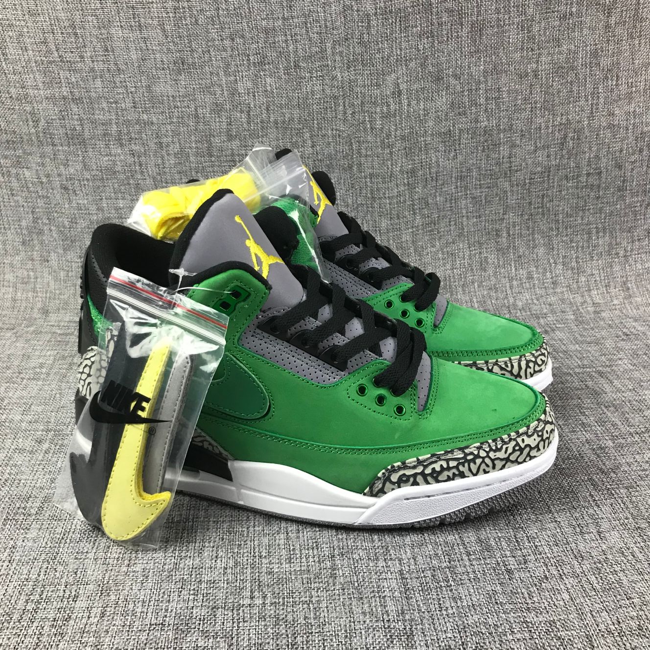 Air Jordan 3 Hand Engage Green Black Grey Air Logo Shoes - Click Image to Close